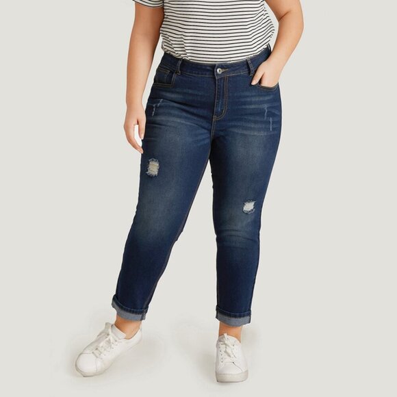 BloomChic Denim - BloomChic Indigo Ripped Roll Hem Pocket Very Stretchy Jeans